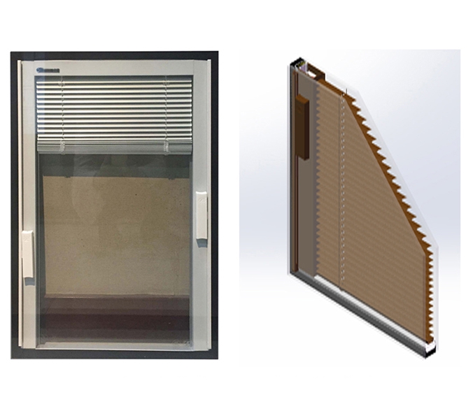 Single cavity hollow glass with built-in shutters